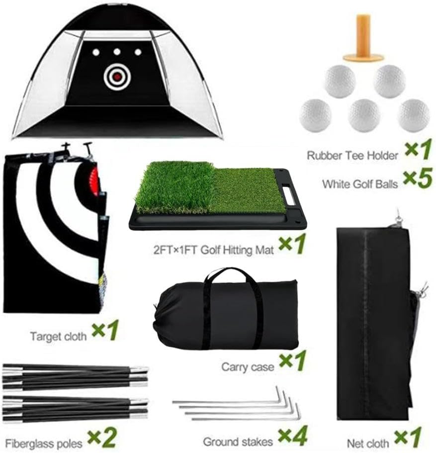 Golf Net: 10x7ft Golf Hitting Practice Net, Backyard Driving Chipping Swing Training for Indoor Or Outdoor Use Hitting Net with Tri-Turf Mat, Non Slip Heavy Duty Base Hitting Mat for Men