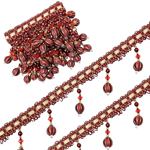 Borla y flecos para decoración del hogar en color rojo con cinta de cuentas Yalulu 2