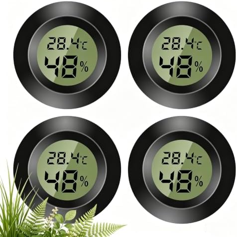 4 Stück Mini Digital Hygrometer Thermometer Rund, Luftfeuchtigkeitsmessgerät Temperatur Feuchtemessgerät, ℃/℉ Umschaltbar mit Schalter für Growbox Indoor‑Anbau, Gewächshaus & Anzuc