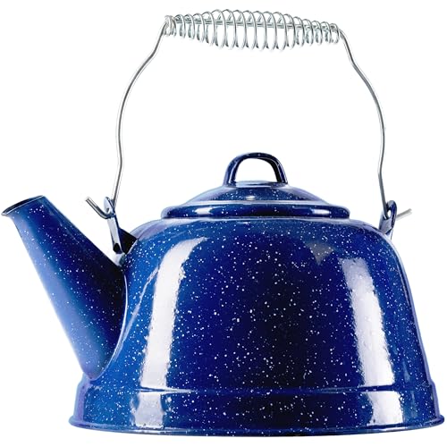COLETTI Classic Camping Tea Kettle Stovetop — Travel Kettle, Compact Camp Tea Pot for Stove — Chipping-Resistant German-Imported Enamel Coating [Blue Enamel, 9 Cups] - image 1