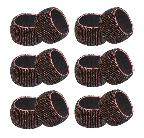 Image of COTTON CRAFT Glitz Beaded Napkin Rings - Set of 12 - Handmade Brown Napkin Ring Holders for Dining Table Decor - Elegant Beaded Napkin Rings for Weddings, Parties, Brunch, Holiday Table Settings