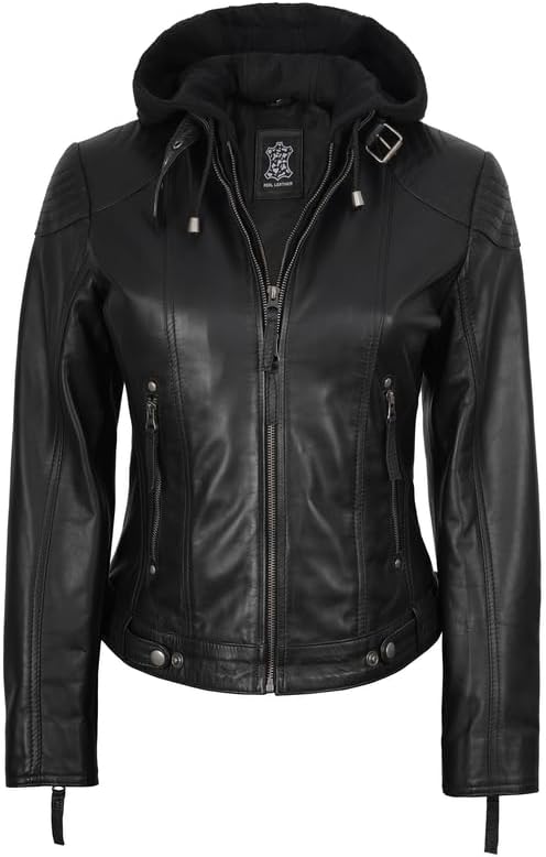 Blingsoul Leather Jacket Women - Real Lambskin Womens Leather Jackets with Detachable Hood - Image 4