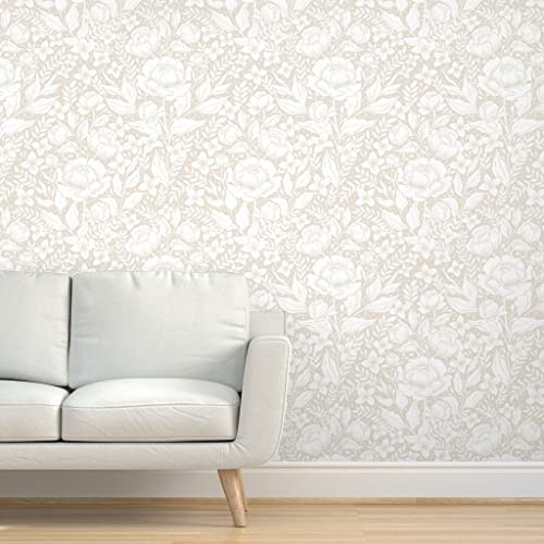 Spoonflower Peel & Stick Wallpaper 9Ft X 2Ft - Peonies Neutral Botanicals Art Nouveau Vintage Custom Removable Wallpaper #TOP3