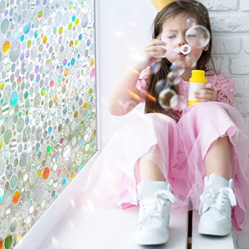 Stained Glass Window Film Rainbow Window Privcy Film : Holographic Window Sticker 3D Decorative Window Vinyl No Glue Static Cling Anti-Uv Sun Blocker Heat Control For Office And Home, 17.7X78.7 Inches #TOP3