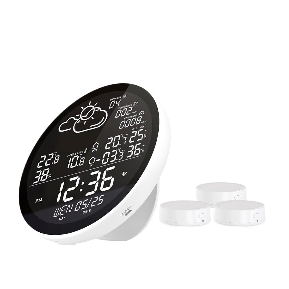 Wetterstation, Tuya Wetterstation Tischuhr Multifunktionsthermometer Hygrometer Außen- und Innentemperaturmesser Wettervorhersage
