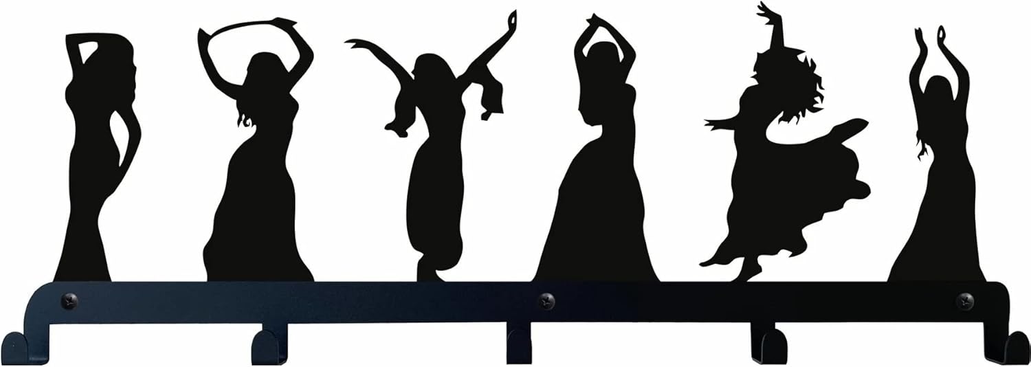 DEKADRON Belly Dance Metal Coat Rack, Wall-Mounted Coat Rack, Metal Wall Hanger, Wall Mount Hanger, Home Decoration, Hat Rack, (60x26cm (24"x10") 6 Hooks)