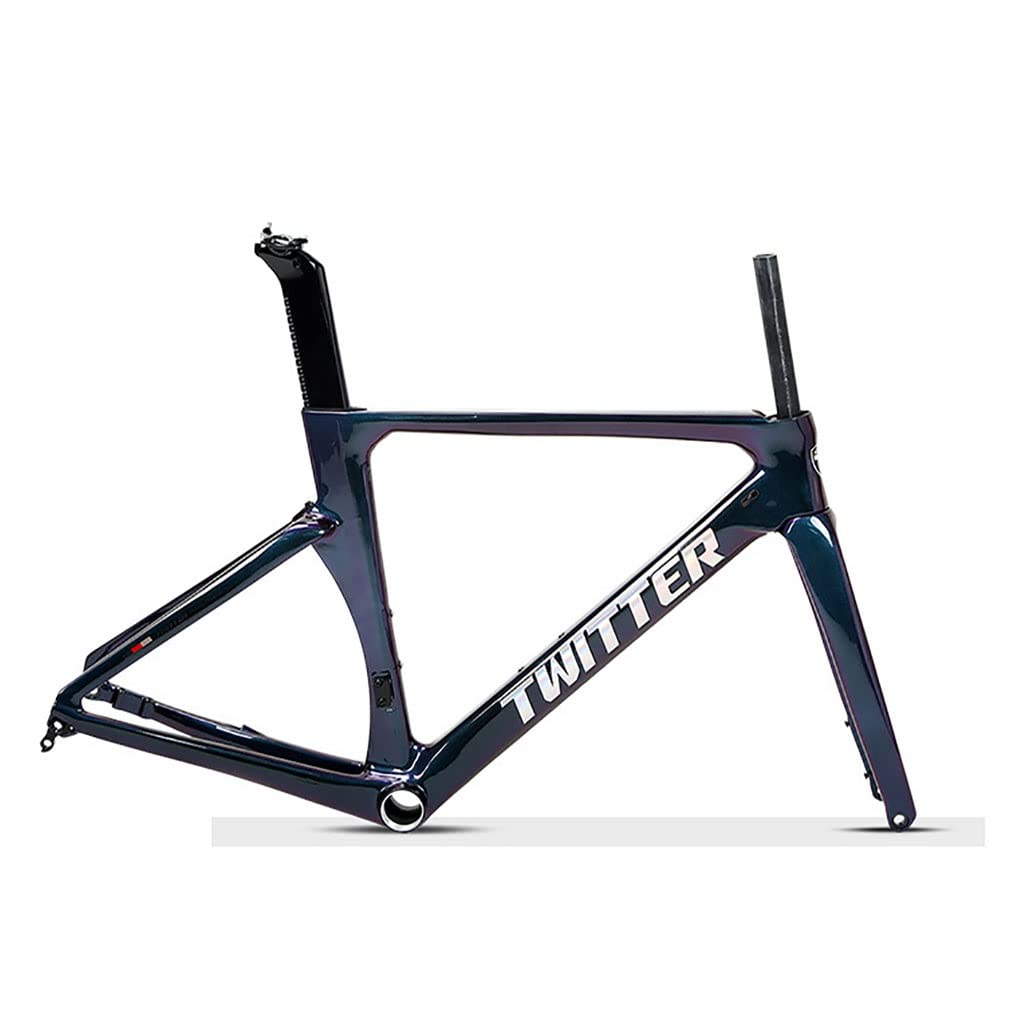 HIMALO Disc Brake Road Bike Frameset Lightweight Carbon Wind-Breaking Racing Frame 46/48/50/52/54cm 700c Internal Routing Frame Thru Axle 100/142mm(Discoloration,50CM)