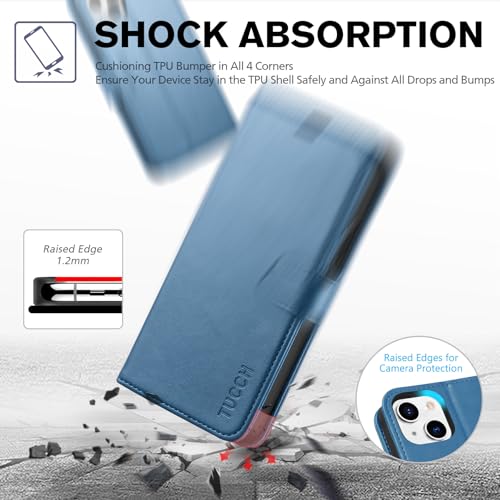 Image of TUCCH Wallet Case for iPhone 13 (6.1 inch) 2021, Flip Stand, Lake Blue | RFID Blocking, 3 Card Holders, Kickstand, PU Leather, Shockproof TPU Shell, Magnetic Closure, Protective Folio Cover