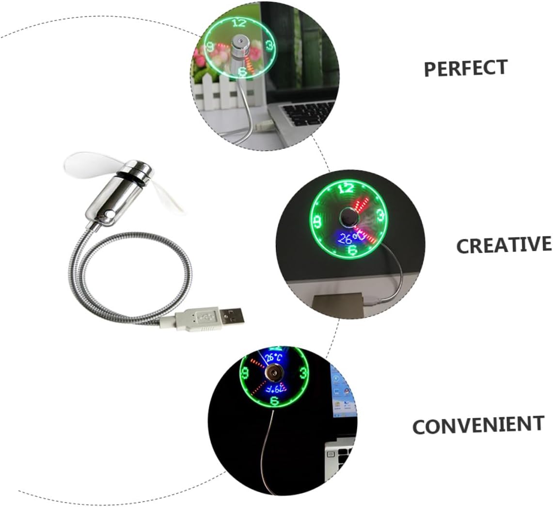 VALICLUD USB Rechargeable Mini Clock Fan with Real-time Display, Portable Gooseneck USB Fan for Home Office Cooling and Personal Use image 3