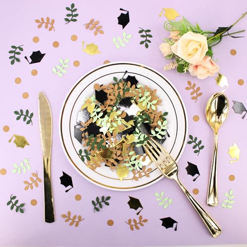 Image of Greenery Graduation Confetti Class of 2026 Rustic Vintage Graduation Decorations Black and Gold Grad Cap Sage Green Grad Party Decorations 2026