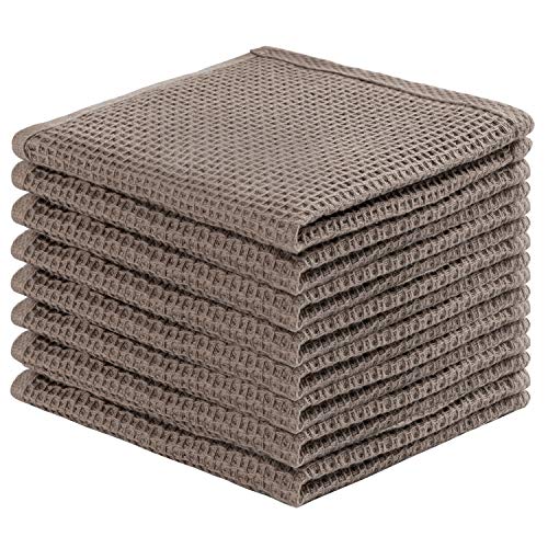 Image of joybest Cotton Kitchen Dish Cloths, 8-Pack Waffle Weave Ultra Soft Absorbent Dish Towels Washcloths Quick Drying Dish Rags, 12x12 Inches, Coffee