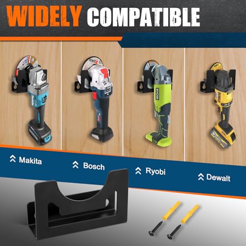 Kigniote Winkelschleifer Halterung mit Befestigungsschrauben,Winkelschleifer Wandhalterung 115-125mm Universal Winkelschleifer Halterung Ständer für Bosch Makita Akku Einhell Flex (Schwarz)