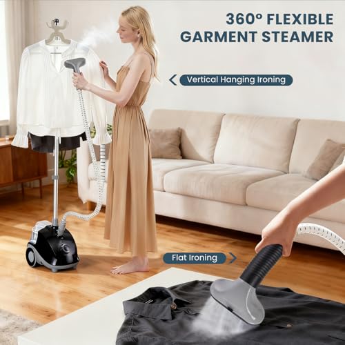 Image of NEWBULIG Garment Steamer for Clothes Standing, 1500W Efficient Clothes Steamer Standing with Wheels, Professional 58OZ Water Tank for Continuous Steaming, Fast Heating Wrinkle Remover