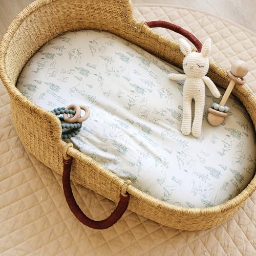 Image of Baby Bassinet Sheets for Boy, Girl (Arctic Journey) 2-Pack - Fitted Bedside Bassinet Sheets - Buttery Soft Cotton Blend for Standard Mattress Pad - Compatible with Halo BassiNest