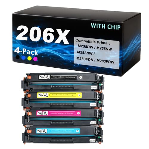 Cartouches toner 206X avec puce pour LaserJet Pro M283fdw M283fdn M282nw M255dw 4 couleurs