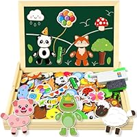 COOLJOY Magnetisches Holzpuzzle 120+ Stück, Puzzle ab 3, Doppelseitige Magnettafel, Montessori Spielzeug Ab 2 3 Jahre, Magnetspiel, Christmas Geschenk für Kinder Ab 2 3 Jahre Mädchen Und Jungen