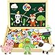 COOLJOY 120+ Stück Magnetspiel Spielzeug Ab 3 Jahre, Doppelseitige Magnettafel,Montessori Spielzeug Ab 2 3 Jahre,Holzpuzzle Doppelseitiger, Geschenk Ab 2 3 Jahre Mädchen Und Jungen