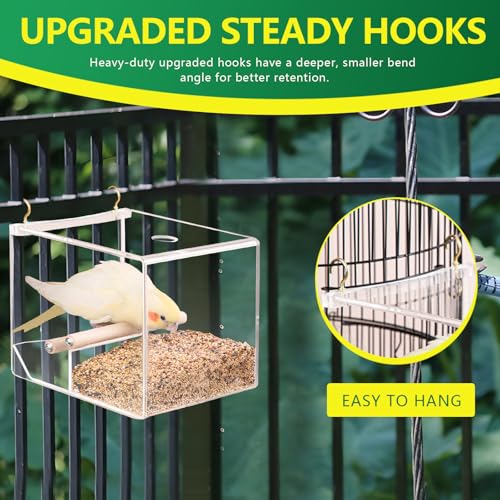No Mess Bird Feeder for Cage Indoor Acrylic Bird Cage Feeder with Hooks, Parakeet Cage Accessories for Small Bird - Image 4