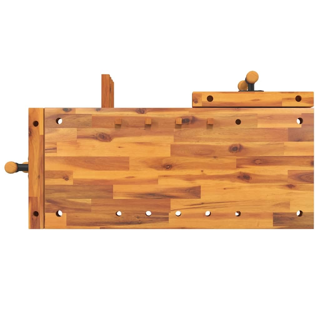 Banco de trabajo estable con tornillo de banco y espacio de almacenamiento de madera maciza para garaje y taller con estante