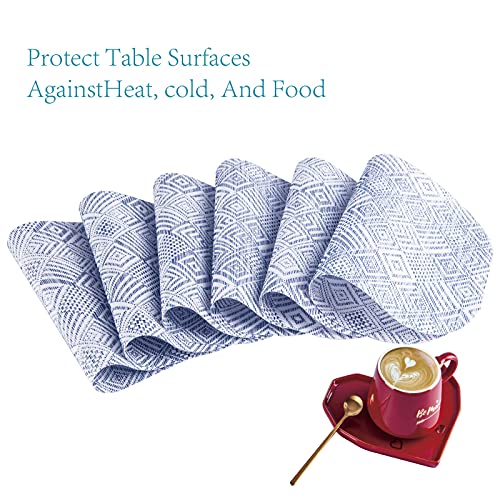 Xinyun Place Mats Indoor Set Of 6 Blue Oval Placemats Woven Vinyl Table Mats For Kitchen Dining Patio Farmhouse Table Washable Non Slip Heat Resistant Durable Easy To Storage Decorate #TOP1