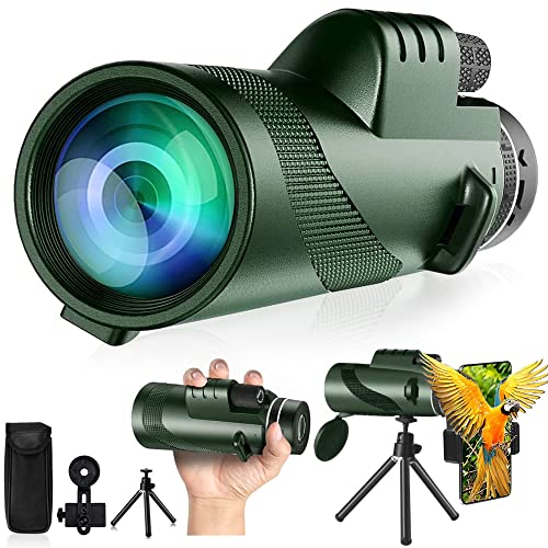 Monocular-Telescope 80x100 High Definition for Adults High Powered with Smartphone Adapter Telescope Hunting Wildlife Bird Watching Travel Camping Hiking-Green-1