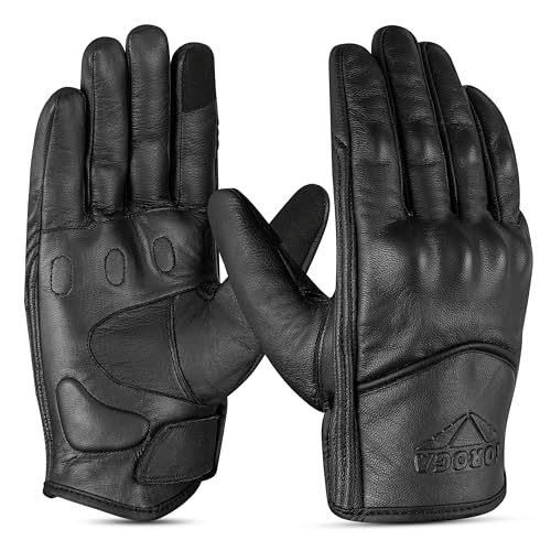 TOROGA Motorradhandschuhe Herren Sommer Ziegenleder – Biker Handschuhe mit Knöchelschutz, Touchscreen, atmungsaktiv & rutschfest – Für Roller, Moped & Outdoor (Schwarz, Größe M)