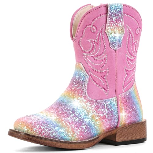 IUV KIDS Girls Cowgirl Boots Toddler Boys Cowboy Boots for Kids Western Square Toe Riding Mid Calf Boot