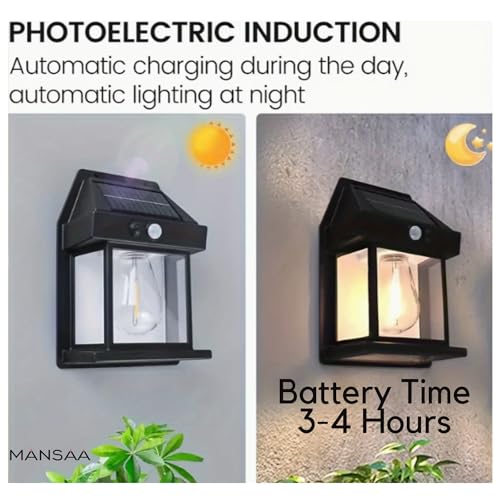 Image of MANSAA Solar Wall Light with Motion Sensor, 3 Light Modes, 3-4 Hours Battery Life, Black