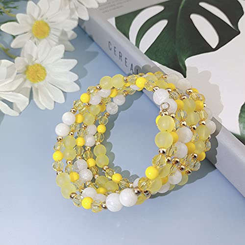 Coiris Multi Layers Statement Yellow Beaded Bracelet Adjustable Strand Bangle Bracelet for Women2