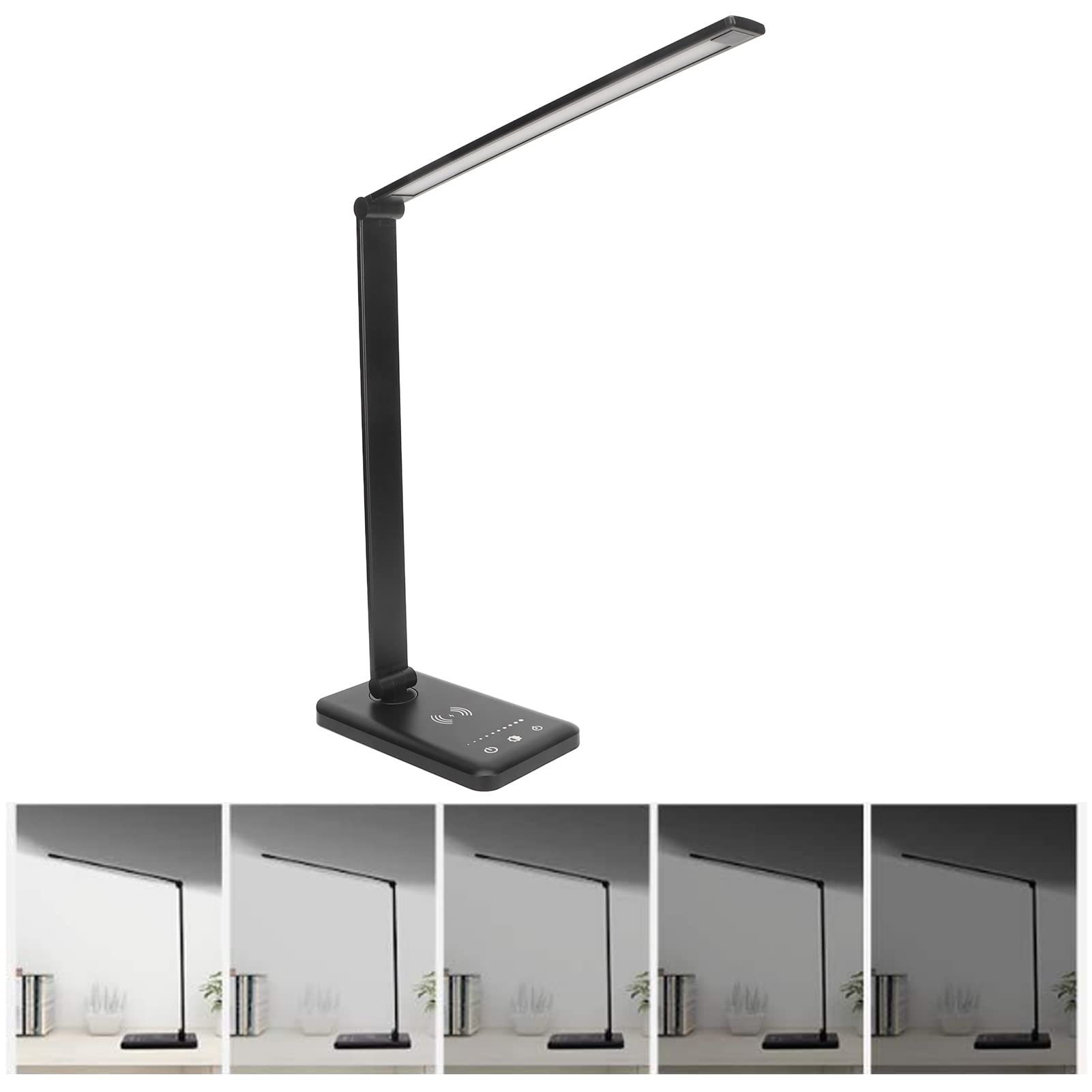 Lampa biurkowa LED YUMILI sterowanie dotykowe regulowany czas 5 biegów 50 sztuk chipy świetlne składana lampa biurkowa z bezprzewodowym ładowaniem