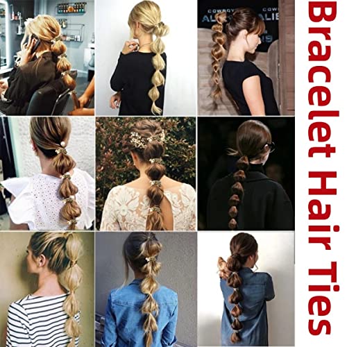 Bracelet Hair Ties For Women,Gold Bracelet Hair Ties With Beige Black Elastic,Ponytail Holders Elastic Hair Ring Ropes Hair Accessories For Teen Girls Thin, Thick, Curly Hair (3Pcs Gold) #TOP6