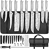 MOSFiATA Set Coltelli da Cucina Professionali con Borsa per Coltelli, Fodero e Affilacoltelli, Coltello da Cucina per Picnic Campeggio Barbeque, 17 Pezzi