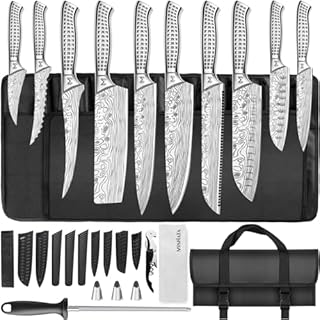 MOSFiATA Set Coltelli da Cucina Professionali con Borsa per Coltelli, Fodero e Affilacoltelli, Coltello da Cucina per Picnic Campeggio Barbeque, 17 Pezzi