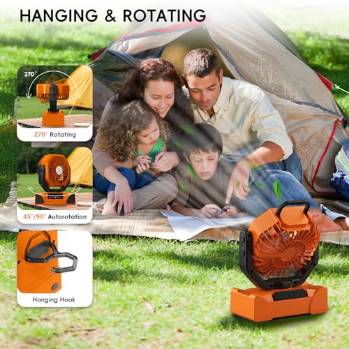20000mAh Solar Camping Fan, Portable Rechargeable Battery & Solar Powered Fan with 7W Solar Panel, Remote Control, Auto Oscillating, LED Display, Light, Timer for Outdoor Camp, Beach, Travel Tent — view 6