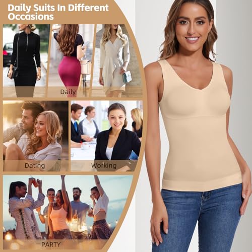 Image of JOYSHAPER Women Shapewear Tops with Padded Bra Camisole Shapewear Tank Tops | V-Neck Cami Shaper, Tank Tops With Built In Bras, Compression Tank Tops, Tummy Control Shapewear Camisoles,Daily Wear Tops