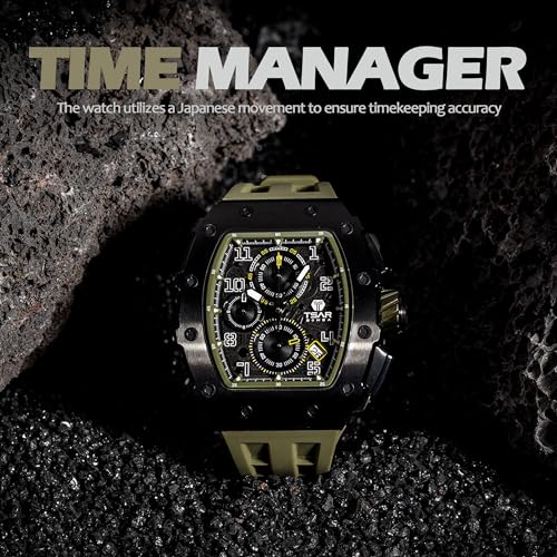 Image of TSAR BOMBA Mens Luxury Watch Watches for Men 50M Waterproof Japanese Quartz Movement Tonneau Stainless Steel Case Sapphire Glass with Chronograph Date Function Cool Unique Fashion Gift