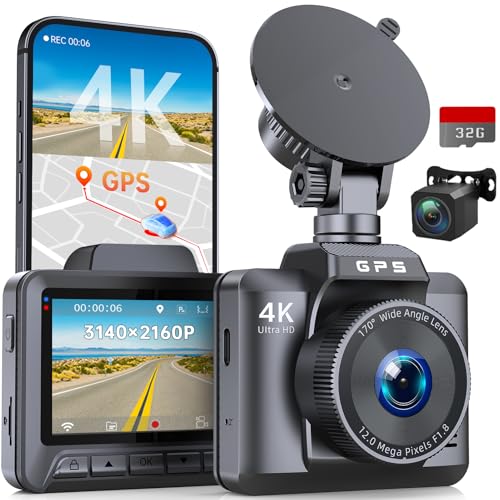 Dash Cam Front and Rear, Ecomoment 4K+1080P Dual Dash Camera for Cars, Built-in WiFi GPS Dashboard Camera, 2.4″ IPS Screen Dashcam, 170° Wide, Night Vision, WDR, G-Sensor, 32GB SD Card Included