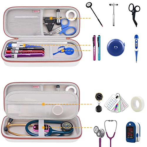 Image of BOVKE Stethoscope Case for 3M Littmann Classic III Monitoring, Lightweight II S.E, Cardiology IV Diagnostic, MDF Acoustica Stethoscopes, Space for Nurse Essentials and Medical Supplies, White Rosegold