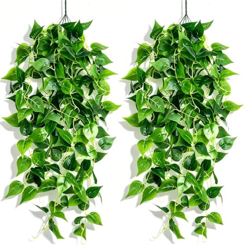 Newaner 2 pezzi Piante Pendenti Artificiali, 100 cm Simulazione Pianta Appesa Edera Verde Aneto Ghirlanda Appesa per Matrimonio Giardino Balcone Camera da Letto Interna Decorazione Della Parete