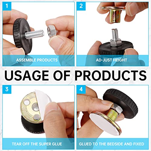 4 Pcs Adjustable Threaded Bed Frame Anti-Shake Tool,Headboard Stoppers Fixer With Anti-Shake Hex Nut,Bedside Antishake Telescopic Support Stabilizer For Beds Room Wall Cabinets Sofas Cabinets Desks #TOP3