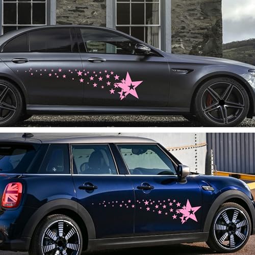 Image of TOMALL 1 Pair 62.6'' Stars Graphics Vinyl Decals for Car Body Door Sides Universal Waterproof Stars Stickers Decoration for Vehicles SUV Truck Off-Road Home Wall (Pink)