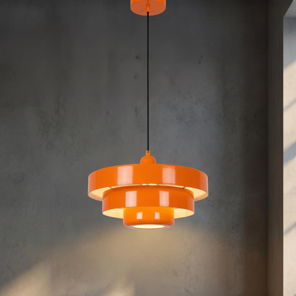 BARCELONA LED Pendelleuchte MACARRON Orange 3-stufig, Metall Eisen, Bauhaus Minimalistisch, Indirekte Blendfreie Beleuchtung, Klassisch Vintage Modern & Zeitloser Luxus E27