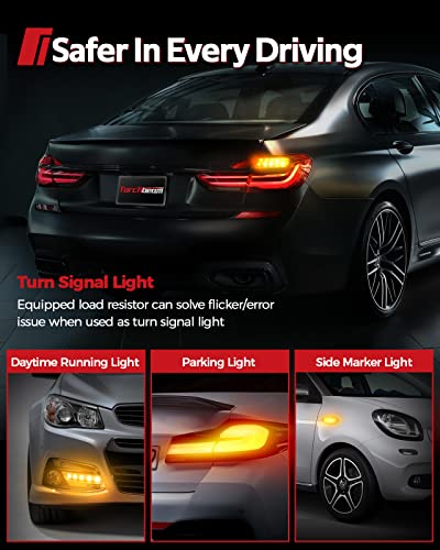 Torchbeam 7443 Amber Led Bulb, Front Rear Turn Signal Lights Canbus Error Free, 300% Bright Low Power T20 7444 7441 7440 Bulbs, Car Led Bulb Replacement For Blinker Tail Parking Lights #TOP2