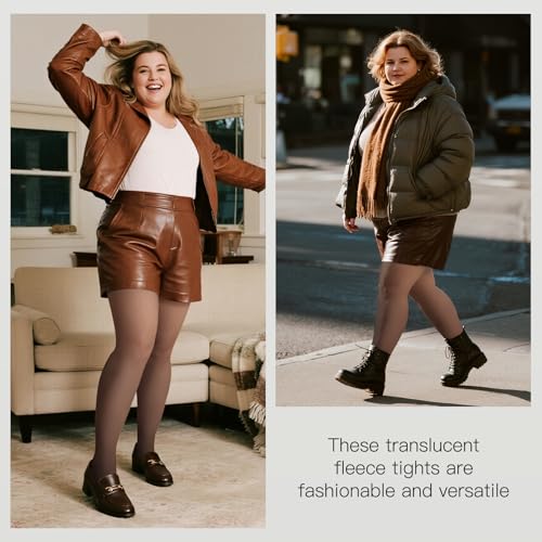Image of Yilanmy Fleece Lined Tights Plus Size Fake Translucent Winter Warm Leggings for Women Control Top Thick Thermal Pantyhose