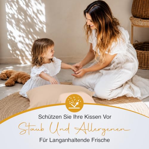 wasserdichte Kissenbezüge Mit Reißverschluss Beige 50x70cm, 2er, Gegen Bettwanzen – Ansicht 5