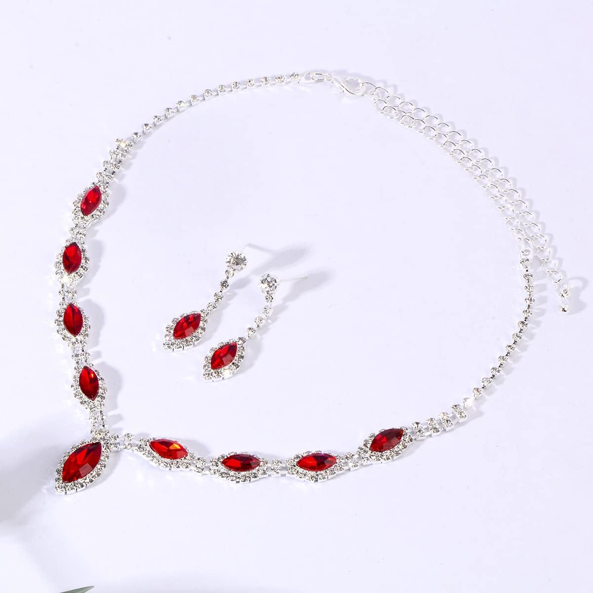 3 Piece Jewelry Set for Women - Silver Marquise Rhinestone Austrian Crystal Bridal Bride Bridesmaids Statement Choker Necklace Dangle Earrings Link Bangle Bracelet for Wedding Prom Party Girls Costume Jewelry - Image 6