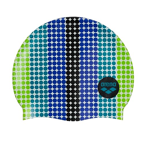 Arena Junior Silicone Unisex Print Swim Cap for Boys and Girls Comfortable Durable Kids’ Pool Bathing Cap, One Size, Circle Stripe