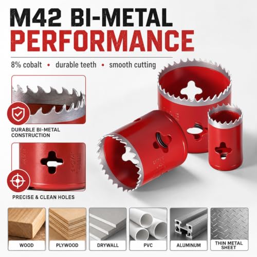 Image of KATA 16PCS Bi-Metal Hole Saw Kit 3 /4 inch-2-1 /2 inch, 48mm Deep Cut, M42 8% Cobalt
