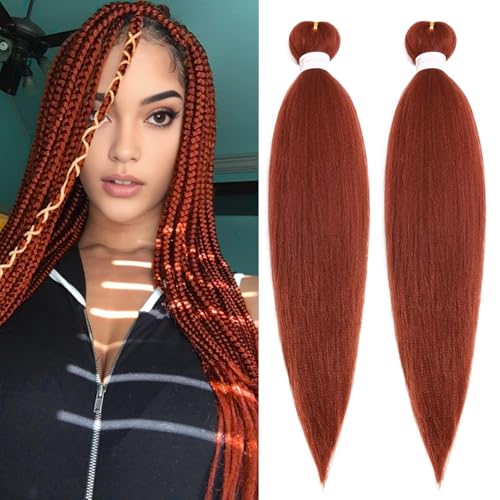 Ginger Braiding Hair Pre Stretched 24 Inch 2 Packs Long Synthetic Braiding Hair Extensions for Braids Crochet Braids for Christmas Halloween Cosplay Party (24 Inch 350#)