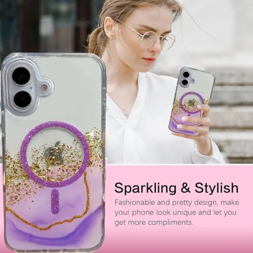 Image of mobistyle Compatible with iPhone 16 | Magentic Glitter Gradian Elegant | Camera Lens Protection Back Cover Case for Women Girls iPhone 16 (Purple)